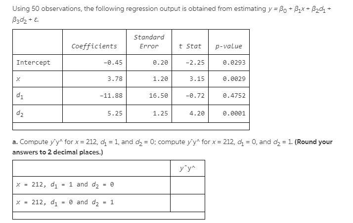 Using 50 observations, the following regression output is obtained from estimating-example-1