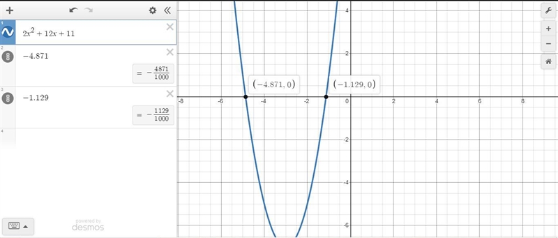 What are the roots of the quadratic equation below? 2x2 + 12x + 11 = 0-example-1