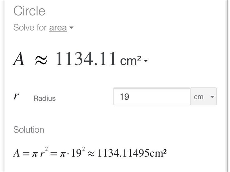 The radius of a circle is 19cm find its area in terms of π-example-1