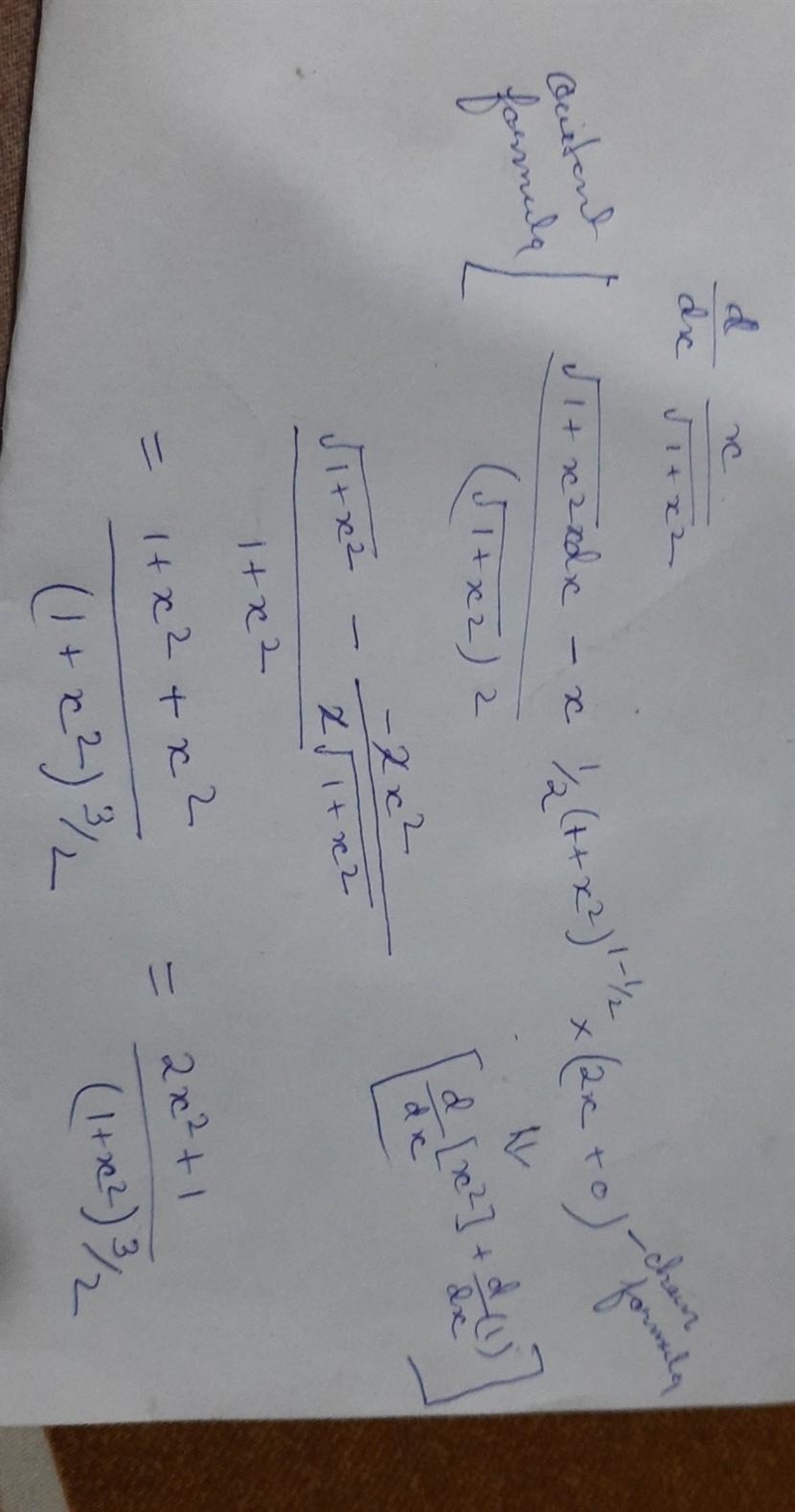 Can anyone solve this for me?d/dx x/root (1+x^2) ps. the 1+x^2 part is inside the-example-1