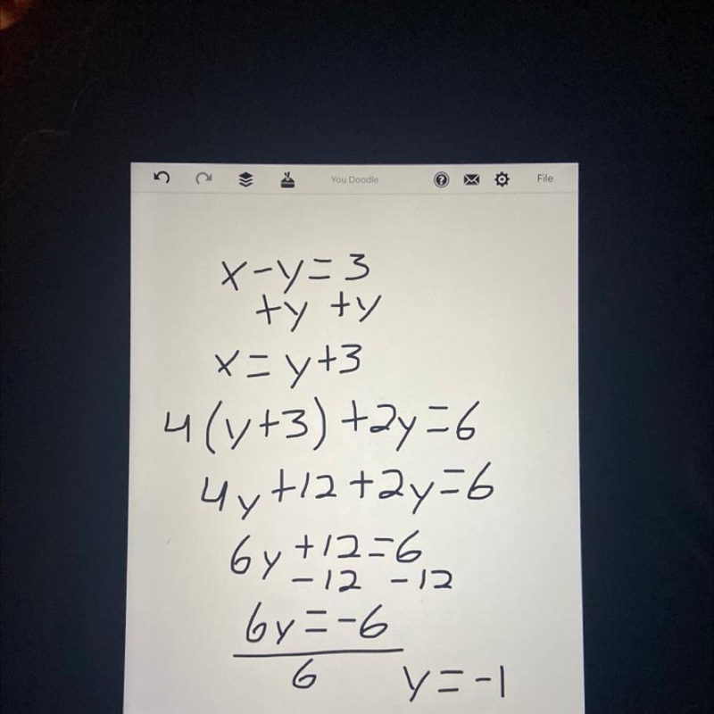 4x + 2y = 6 x − y = 3 What is the value of the x variable in the solution to the following-example-1