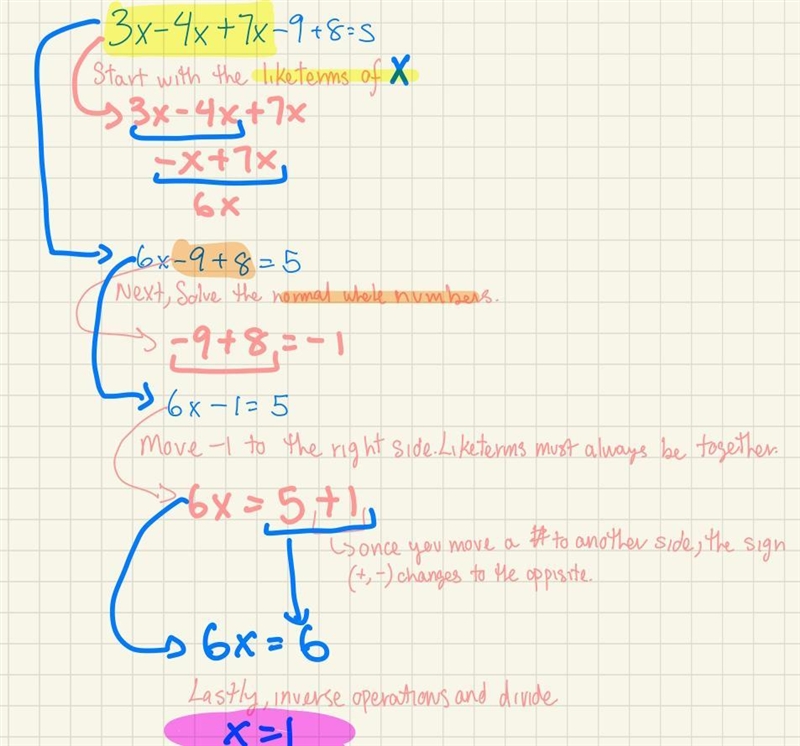 3х - 4х + 7x - 9+ 8 = 5 only solve for x :)​-example-1