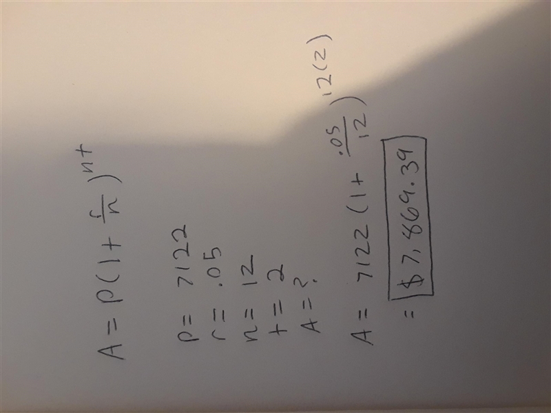 Pete invested 7122 in an account at 5% compounded monthly. What is the compounded-example-1