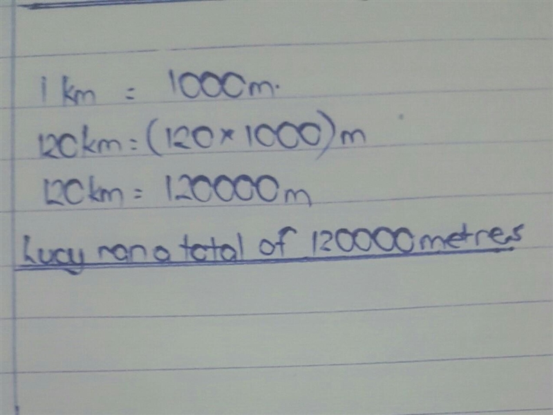 While she was training for a marathon Lucy ran a total of 120 kilometers. How many-example-1