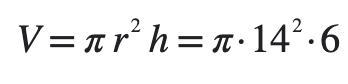 What is the volume of a regular cylinder whose base has a radius of 14cm and has a-example-1