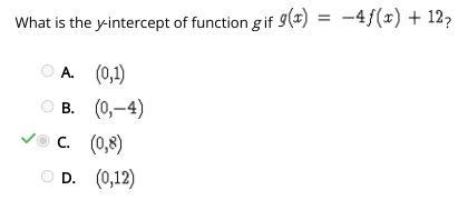 What is the y-intercept of function g if g(x)=-4f(x)+12?-example-1