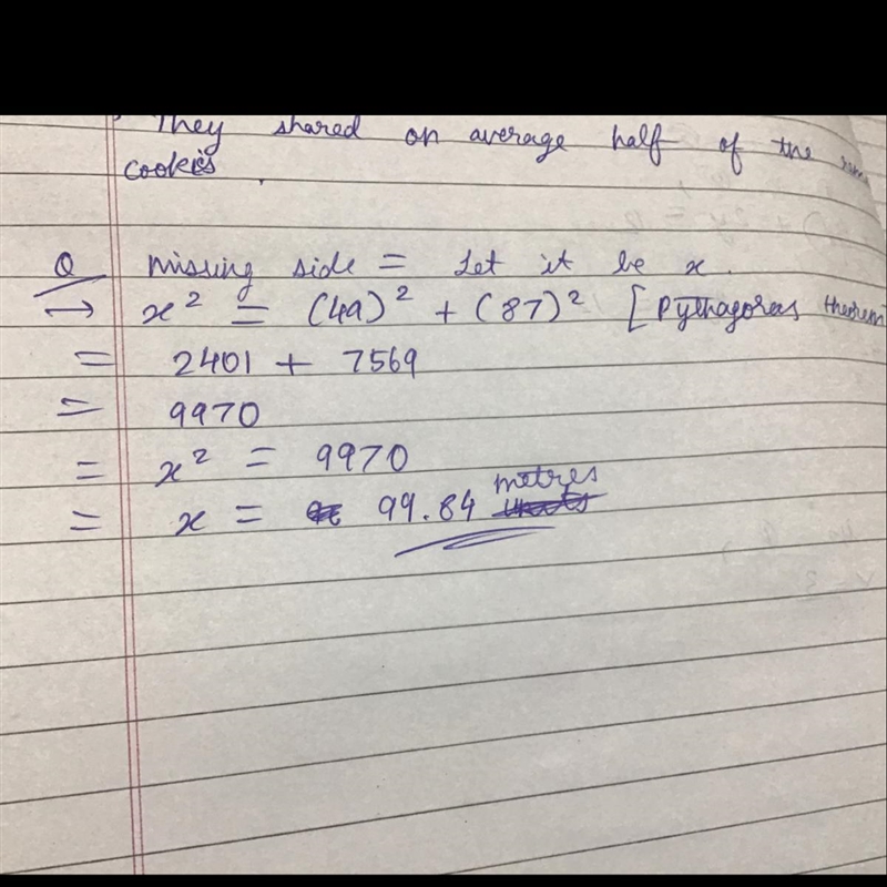 What is the missing side length of the triangle below? 49 m 87 m-example-1