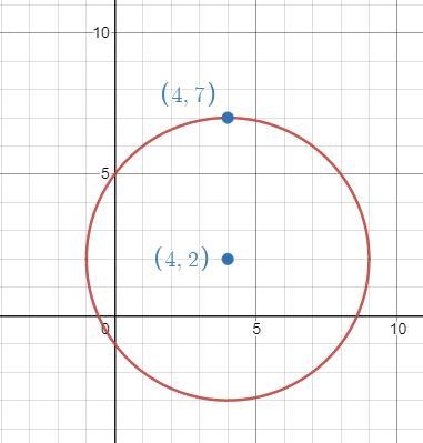 What is the equation of the circle, with center (4, 2) and radius 5 units?-example-1