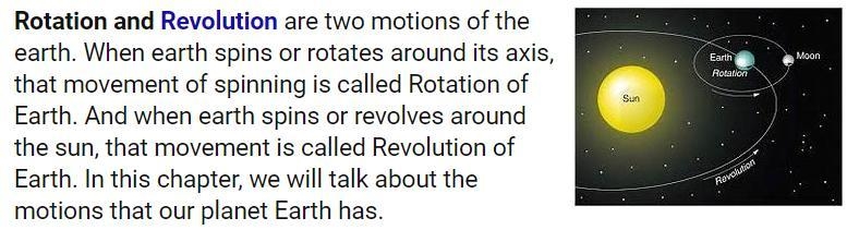 1. What is the spinning mo tion of the earth called? = rotation-example-1