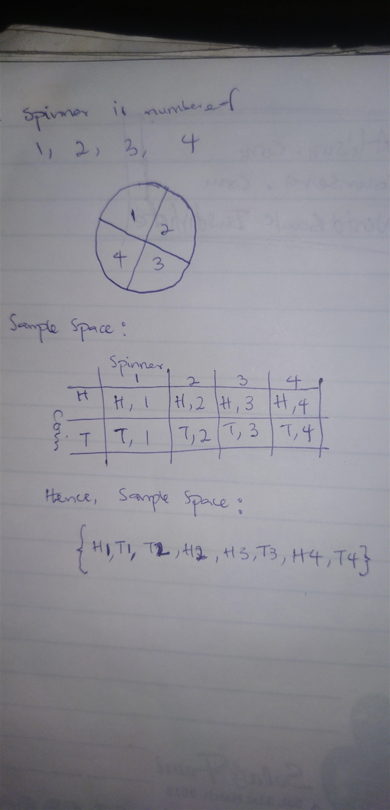 Miguel is conducting a probability experiment using a coin and a spinner shown below-example-1