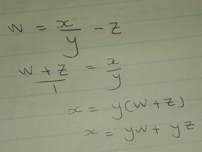 Solve w= x/y - z for x.-example-1