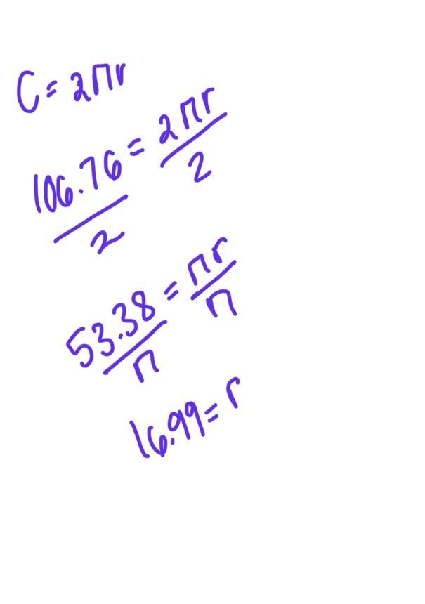 The circumference of a circle is 106.76 kilometers.What is the circle radius? ​-example-1