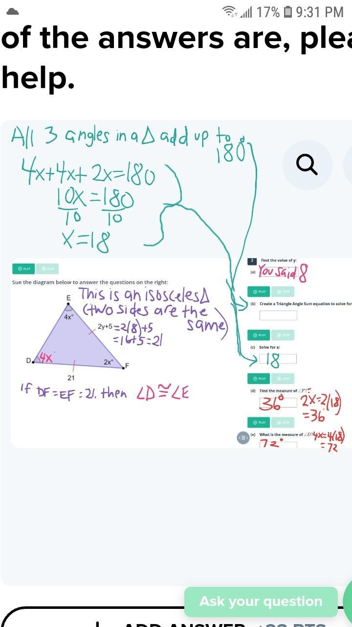 I already know y = 8, but I have no idea what the rest of the answers are, please-example-1