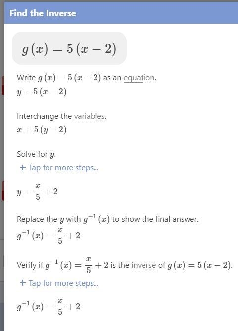 What is the inverse of the function g (x) = 5 (x - 2)-example-1