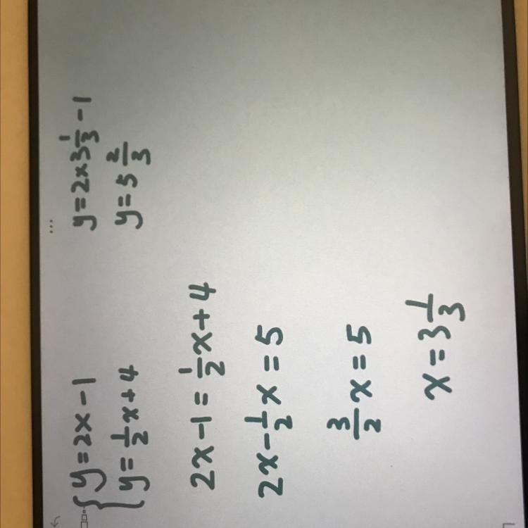 Y=2x-1 y=1/2x+4 find the solution to the system equations-example-1