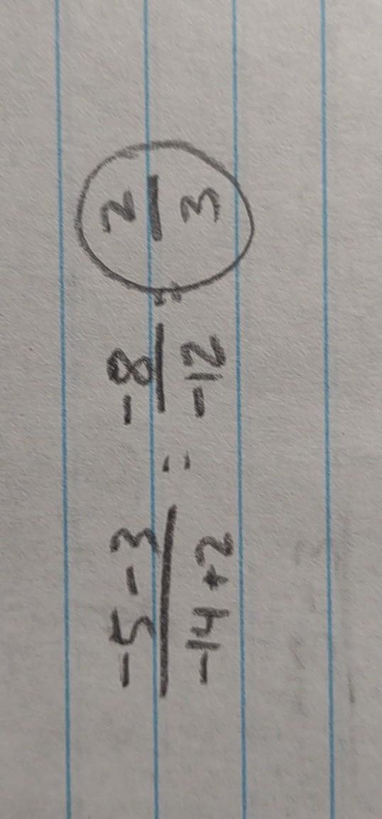 What is the slope of the line that passes through the points (-2, 3) (−2,3) and (-14, -5) ?(−14,−5)? Write-example-1