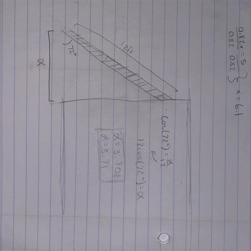 1 point If a ladder 12 feet long leans against a wall and makes an angle of 72° with-example-1