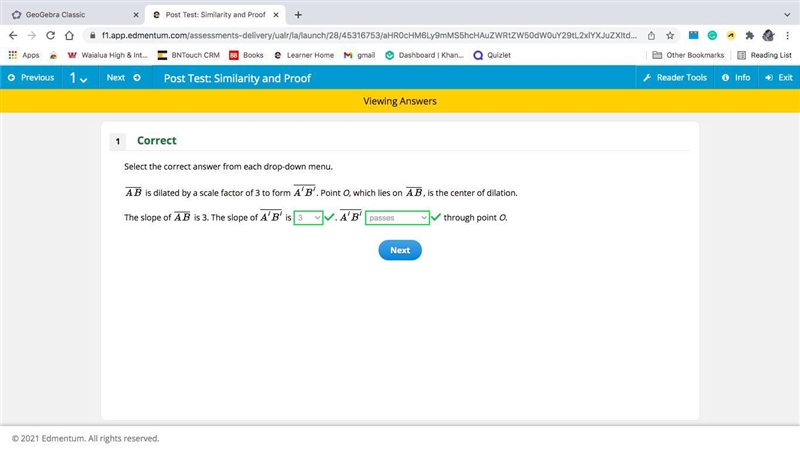 1 Select the correct answer from each drop-down menu. AB Is dilated by a scale factor-example-1