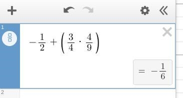 -1/2+(3/4x419) = A. 1/9 B. 5/6 C. -1/5 D. -1/6​-example-1