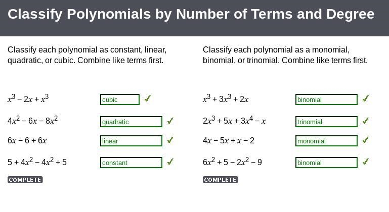 Classify the following polynomials. Combine like terms first. PLEASE ANSWER I'm really-example-1