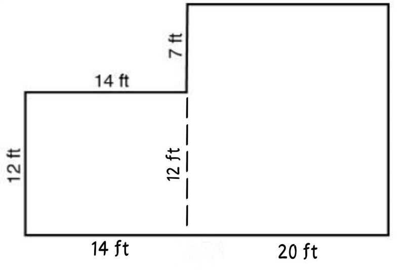 Find the area of the bedroom with the shape shown in the figure, in square feet. A-example-1