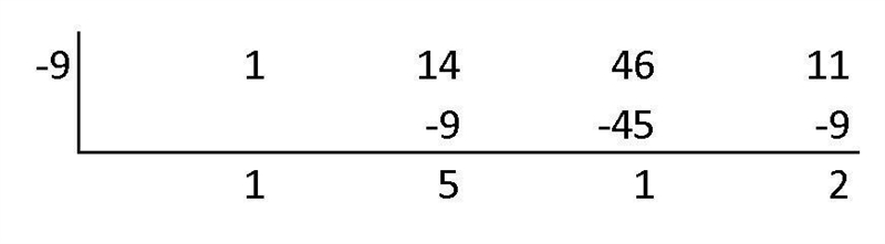 (v^3+14v^2+46v+11) / (v+9) long division polynomials-example-1