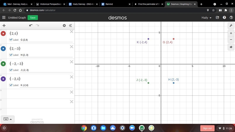 Find the perimeter of the polygon with the vertices G(2, 4), H(2,−3), J(−2,−3), and-example-1