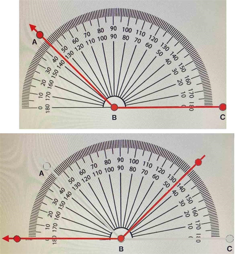 What is the angle measured on the protractor? Can you please explain how you know-example-1