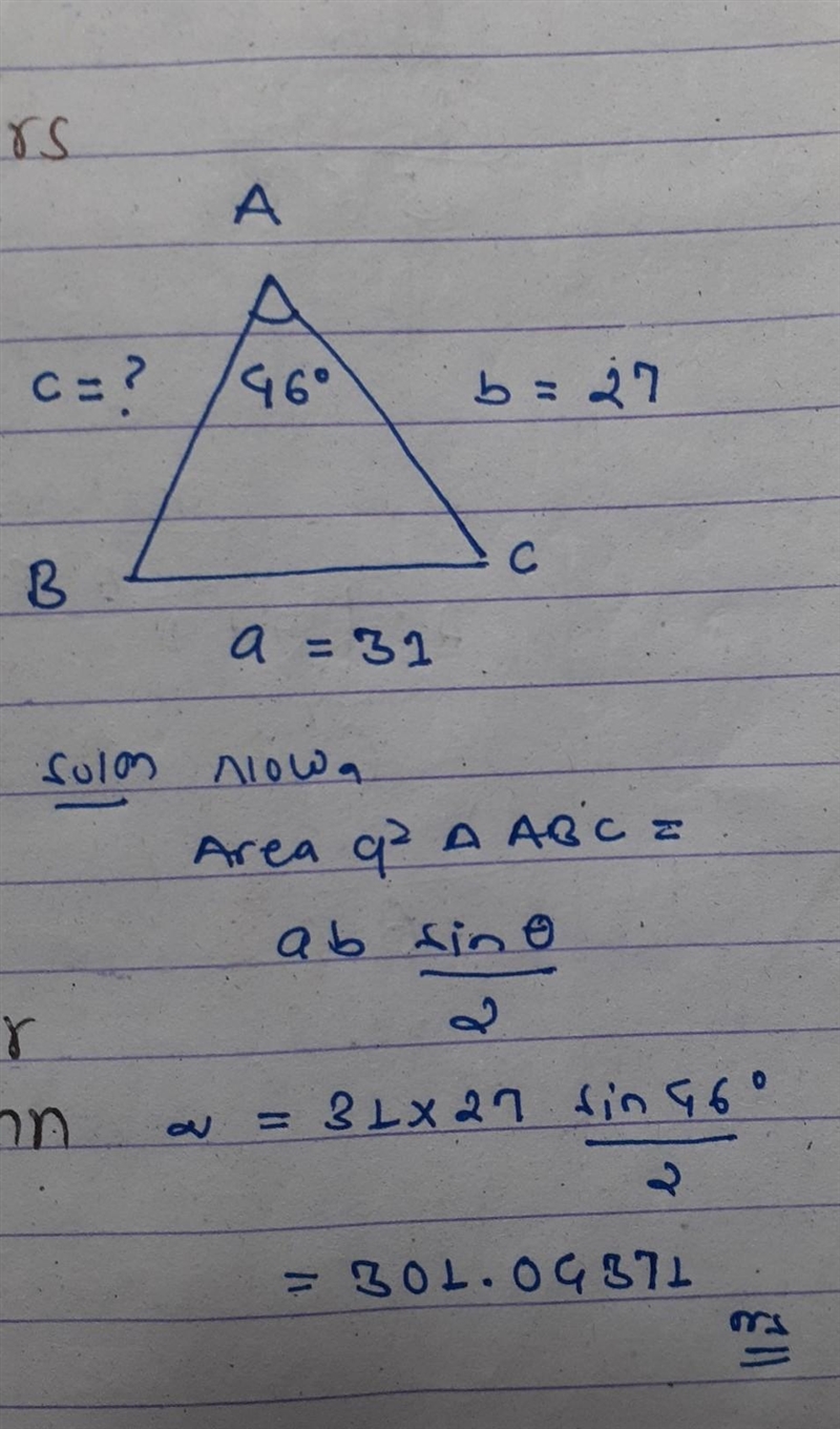 Solve the triangle. A = 46°, a = 31, b = 27-example-1