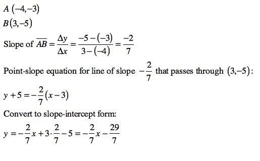 Write the equation of the line that passes through the points (- 4, - 3) and (3, - 5) . Put-example-1