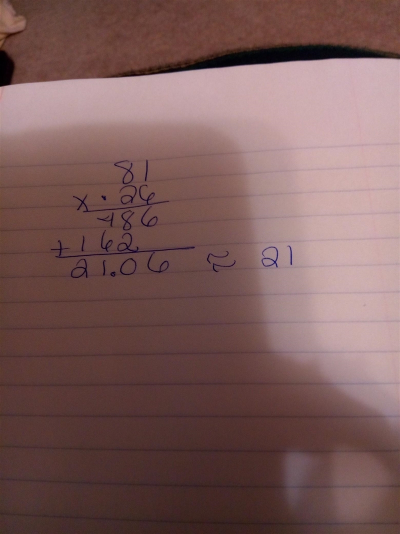 What is the best estimate of 26% of 81? A. 6 B. 20 C. 45 D. 58 please help me!!-example-1