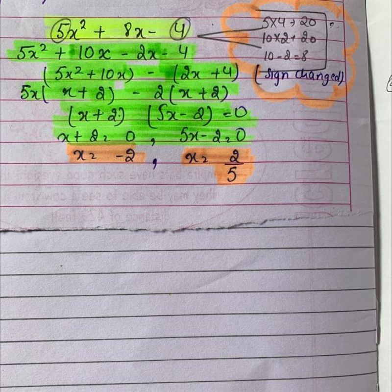 Which factors can be multiplied together to make the trinomial 5x^2 +8x-4?-example-1