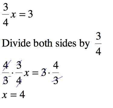 (3/4)x=3 how do you solve for x with fractions?-example-1