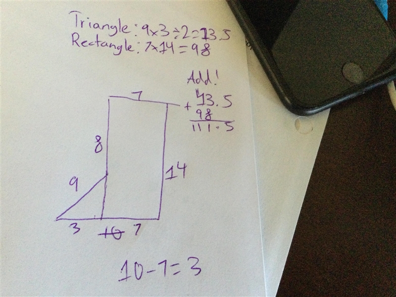 Find the area of each shape by decomposing it into smaller shapes, and combining their-example-1