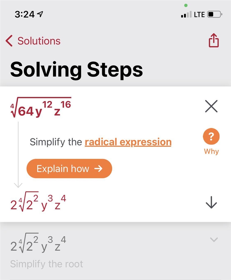 Pls help!!! show your work!!!! simplify the expression. ^4sqrt(64y^12z^16)-example-2