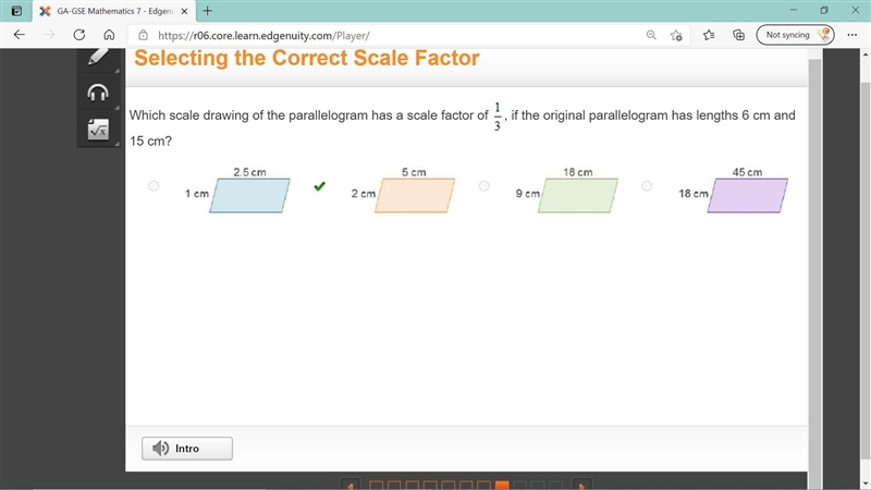 Which scale drawing of the parallelogram has a scale factor of One-third, if the original-example-1