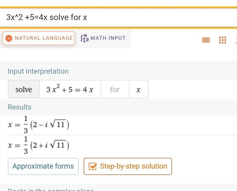 Solve the equation 3x2 +5=4x-example-1