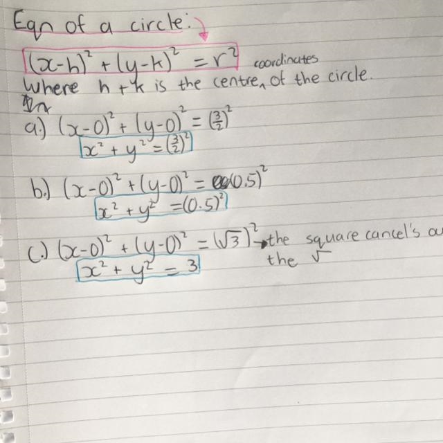 Write the equations of these circles. a) Centre origin, radius 3/2 b) Centre origin-example-1