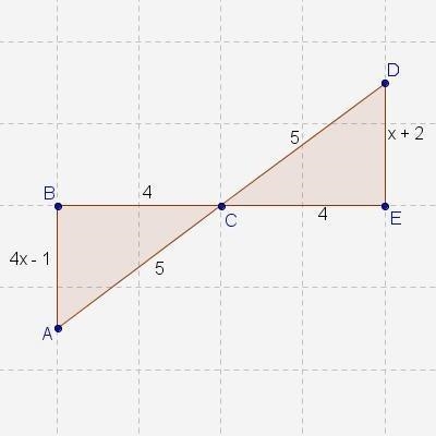 If A ABC=ADEC, what is the value of x? A. x = 8 OB. x= 5 O C. x = 4 OD. x = 1 E. x-example-1