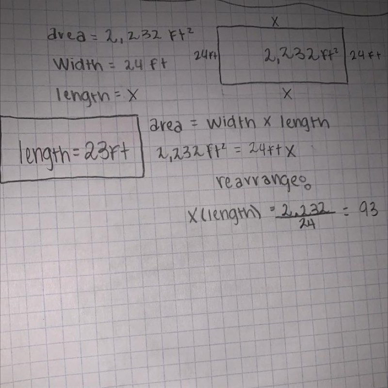 the area of a rectangle is 2,232 square feet. if the width of the rectangle is 24 feet-example-1