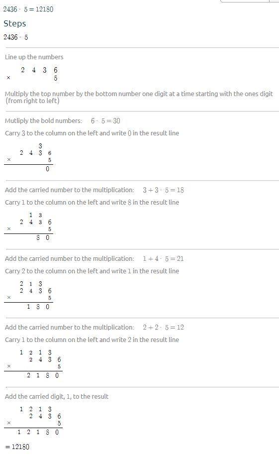 What is the product of 2,436 x 5 and show work-example-1