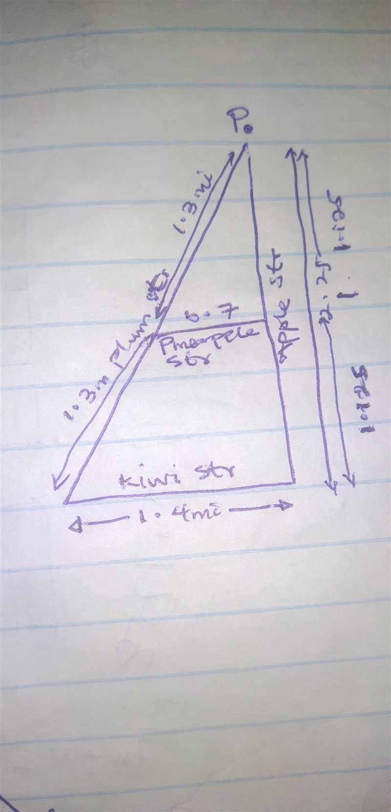 Pineapple Street intersects Plum Street and Apple Street at their midpoints. Your-example-1