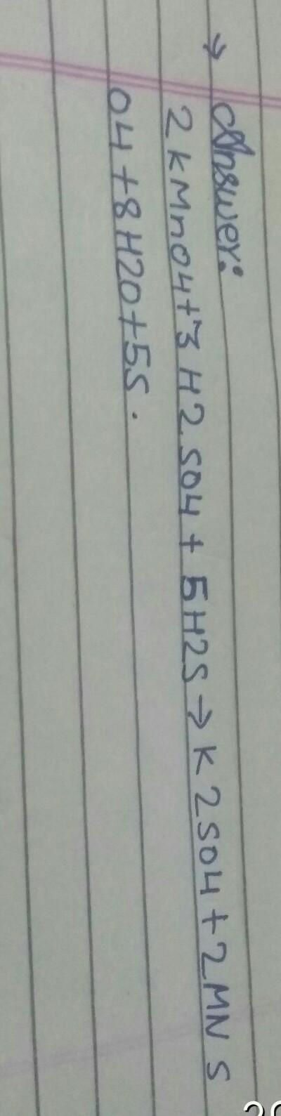 Balance it by oxidation number method:KMnO4+H2SO4+H2S---->K2SO4+MnSO4+H2S +S​-example-1