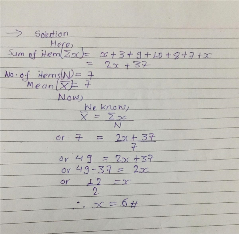 Find the value of x 3,9,10,8,7,x the mean is 7-example-1