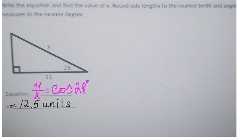 write the equation and find the value of x. round side length to the nearest tenth-example-1