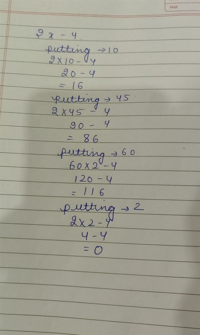 Enter the range of values for x: 2x - 4 10 45 60 2-example-1