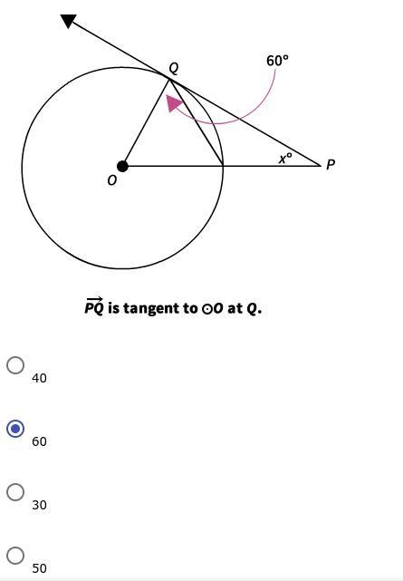 Find the value of x in this figure. 50 40 30 60-example-1