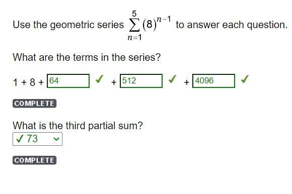 Use the geometric series 5^Ž (8)*-* to answer each question. n=1 What are the terms-example-1