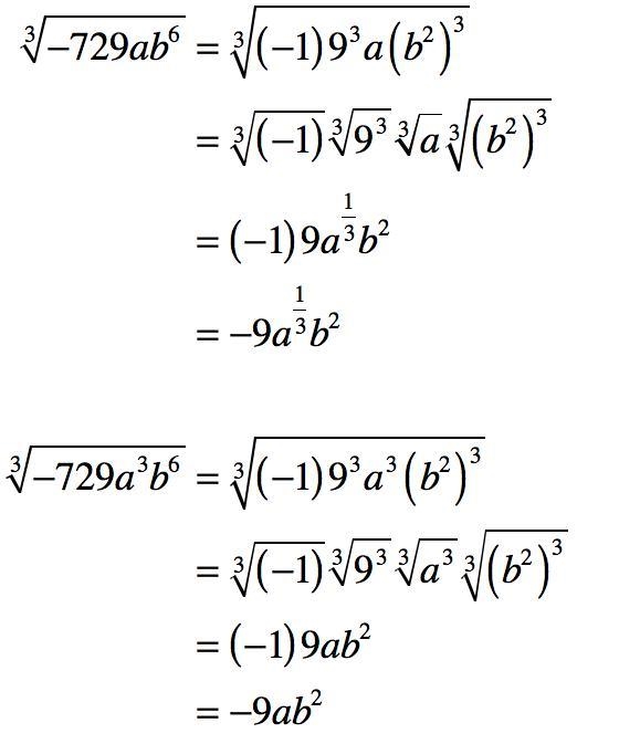 What is the cube root of -729ab6? O-9ab2 O -9ab3 O-8a3b2 O -8a²b3-example-1