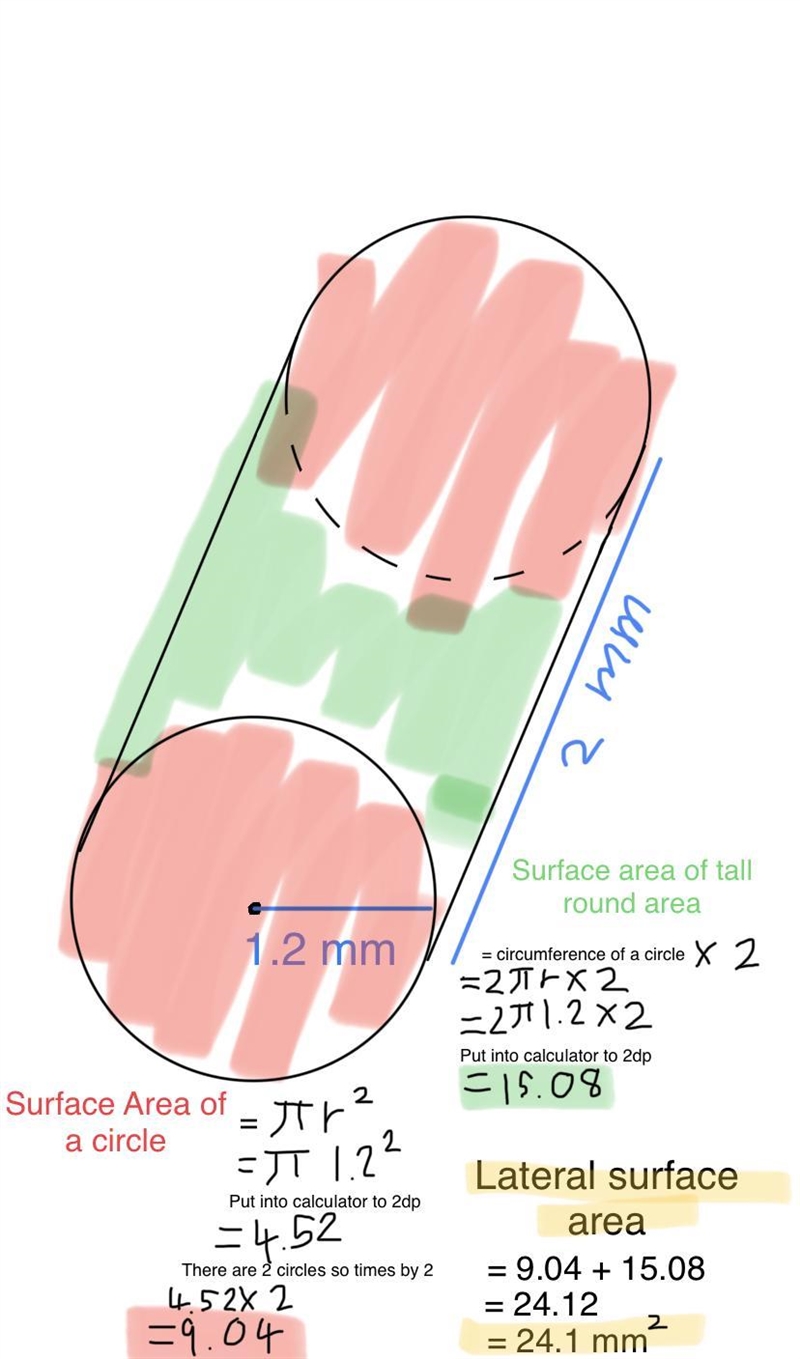 Find the lateral surface area of a cylinder whose radius is 1.2 mm and whose height-example-1